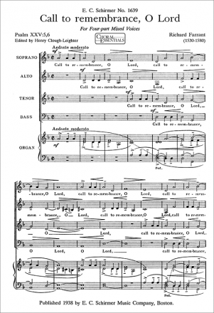 Richard Farrant, Call to Remembrance, O Lord SATB and Organ Stimme