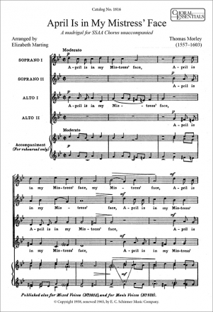 Thomas Morley, April is in my mistress' face SSAA a Cappella Stimme