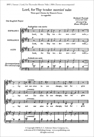 Richard Farrant, Lord, For Thy Tender Mercies' Sake SSA a Cappella Stimme