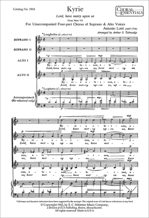 Antonio Lotti, Kyrie SSAA a Cappella Stimme