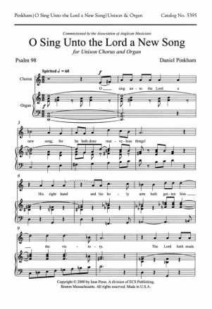 Daniel Pinkham, O Sing Unto the Lord a New Song Unison Voices and Organ Stimme