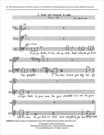 Richard Wienhorst, Psalm 138 SATB, Handbells Stimme