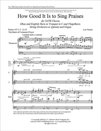 Leo Nestor, How Good It Is to Sing Praises SATB, Organ or Chamber Ensemble Chorpartitur