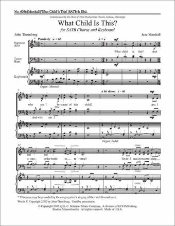 Jane Marshall, What Child Is This? SATB and Keyboard Stimme