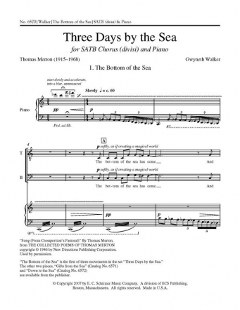 Gwyneth Walker, Three Days by the Sea: No. 1 The Bottom of the Sea SATB divisi and Piano Stimme