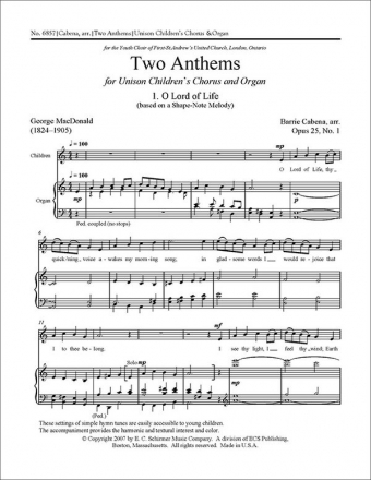 Two Anthems Unison Voices [Children] and Organ Stimme