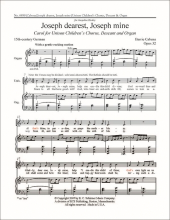 Barrie Cabena, Joseph Dearest, Joseph Mine Unison Voices [Children], Descant and Organ Stimme