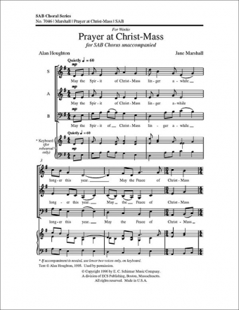 Jane Marshall, Prayer at Christ-Mass SAB Stimme