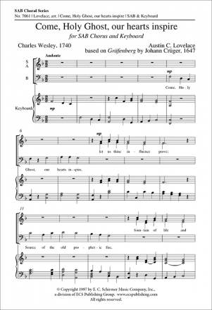 Come, Holy Ghost, Our Hearts Inspire SAB, Keyboard [Organ or Piano] Stimme