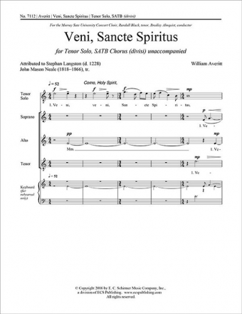 William Averitt, Veni, Sancte Spiritus Tenor Solo, SATB Stimme