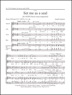 Joseph Gregorio, Set me as a seal SATB Stimme