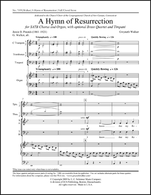 Gwyneth Walker, A Hymn of Resurrection SATB, Organ, opt. Brass Quartet or Brass Quintet, and Timpani Partitur