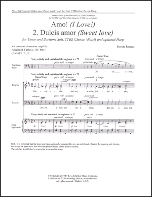 Steven Sametz, Amo!: No. 2. Dulcis amor Tenor and Baritone soli, TTBB divisi opt. Harp Stimme