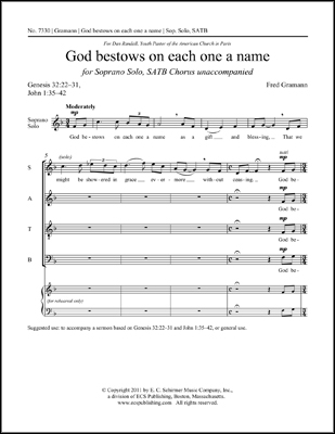 Fred Gramann, God Bestows On Each One a Name Soprano Solo, SATB divisi [SAATB] a Cappella Stimme