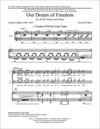 Gwyneth Walker, Our Dream of Freedom: No. 1 & No. 2 SATB and Piano Stimme