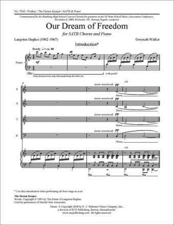 Gwyneth Walker, Our Dream of Freedom: No. 3 The Dream Keeper SATB and Piano Stimme