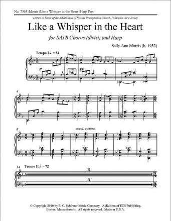 Sally Ann Morris, Like a Whisper in the Heart SATB divisi, Harp or Piano Stimme