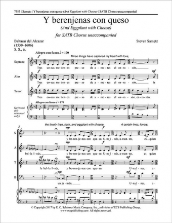 Steven Sametz, Y berenjenas con queso SATB Stimme