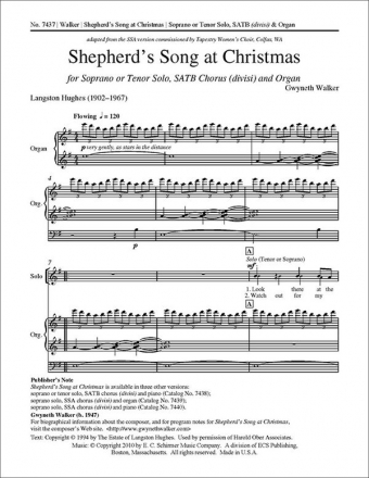 Gwyneth Walker, Shepherd's Song at Christmas Soprano or Tenor Solo, SATB [divisi] and Organ Stimme