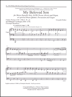Gwyneth Walker, My Beloved Son SATB, Organ [or Brass quintet, Percussion, Organ] Stimme