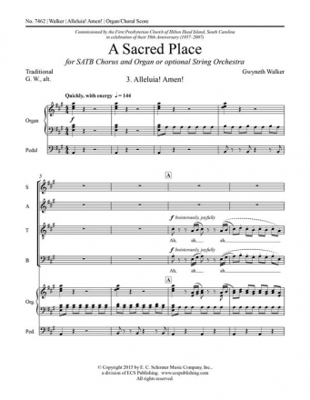 Gwyneth Walker, A Sacred Place: 3. Alleluia! Amen! SATB, Organ or optional String Orchestra Partitur