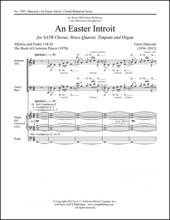 Gerre Hancock, An Easter Introit SATB, Brass Quartet, Timpani and Organ Chorpartitur