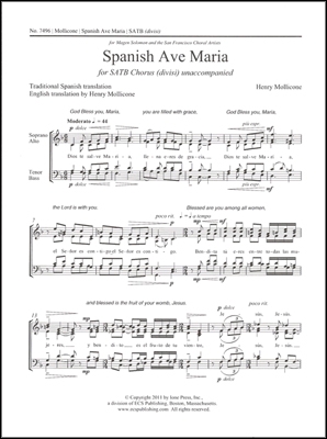 Henry Mollicone, Spanish Ave Maria SATB divisi Stimme