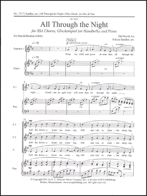 All Through the Night SSA, Glock or Handbells and Piano Partitur