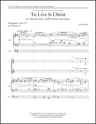 Leo Nestor, To Live Is Christ Soprano Solo, SATB and Organ Stimme