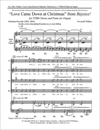 Gwyneth Walker, Rejoice!: No. 2 Love Came Down at Christmas TTBB Piano or Organ Stimme