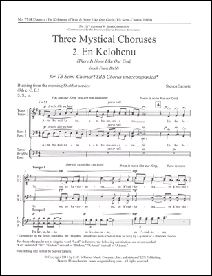 Steven Sametz, Three Mystical Choruses: No. 2 En Kelohenu TB, Semi-Chorus/TTBB a Cappella Stimme