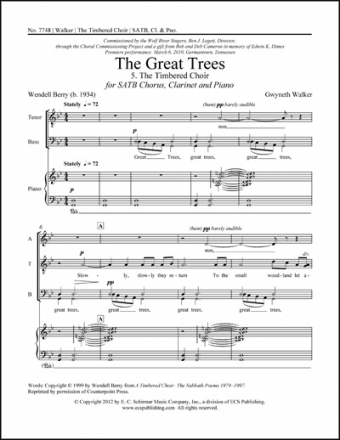 Gwyneth Walker, The Great Trees: 5. The Timbered Choir SATB, Clarinet and Piano Stimme