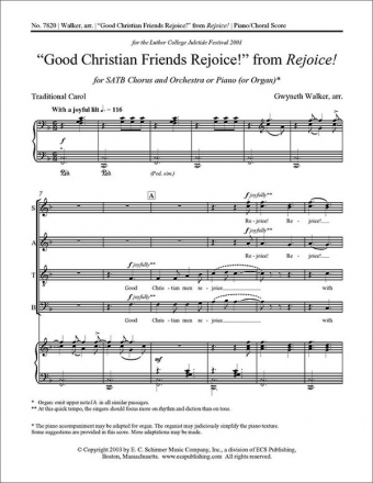 Gwyneth Walker, Rejoice!: No. 3 Good Christian Friends Rejoice! SATB, Piano or Organ Stimme