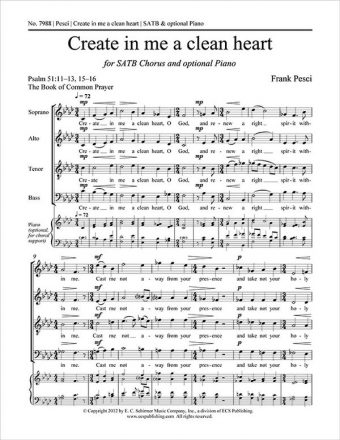 Frank Pesci, Create in me a clean heart SATB a Cappella, opt. Piano Stimme