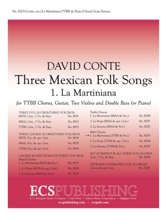 David Conte, Three Mexican Folk Songs: 1. La Martiniana TTBB and Piano Chorpartitur
