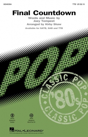 Final Countdown for male chorus (TTB) and piano chorus score
