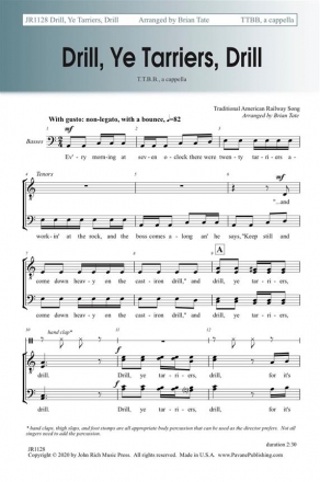 Drill, Ye Tarriers, Drill TTBB A Cappella Choral Score