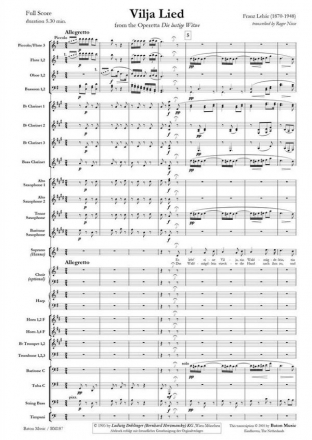 Franz Lehr, Vilja Lied Soprano and Symphonic Band Partitur + Stimmen