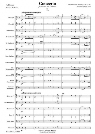 Carl Maria von Weber, Concerto for Bassoon and Orchestra Bassoon and Symphonic Band Partitur + Stimmen