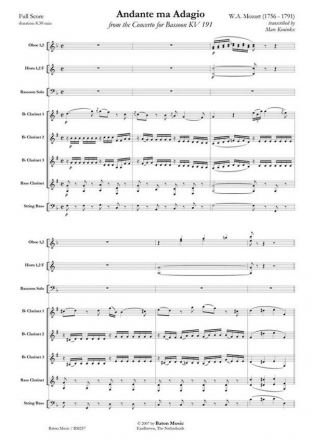 Wolfgang Amadeus Mozart, Andante ma Adagio Bassoon and Wind Ensemble Partitur + Stimmen