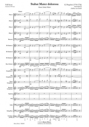 Giovanni Battista Pergolesi, Stabat Mater dolorosa Soprano, Alto and Wind Ensemble Partitur + Stimmen