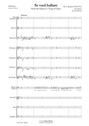 Wolfgang Amadeus Mozart, Se vuol ballare Baritone and Wind Ensemble Partitur + Stimmen