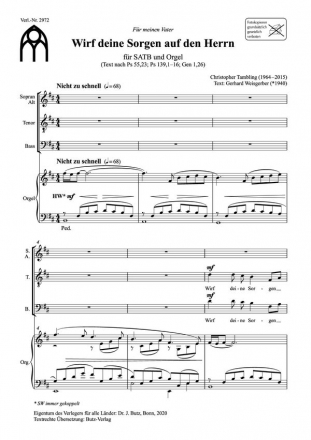 Tambling, Christopher, Wirf deine Sorgen auf den Herrn SATB und Orgel