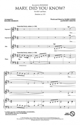 Mary, Did You Know? SSA Choral Score