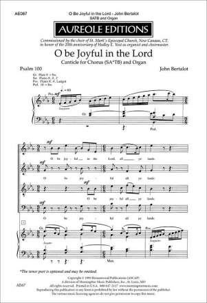John Bertalot, O Be Joyful in the Lord Mixed Choir [SAB or SATB] and Organ Chorpartitur