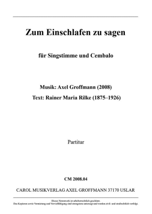 Zum Einschlafen zu sagen Text: R. M. Rilke Sololied mit Tasteninstrument Partitur