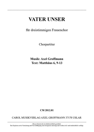 Vater unser dreistimmiger Frauenchor Chorpartitur