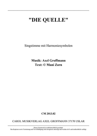 Die Quelle einstimmiges Lied Melodiestimme mit Akkordsymbolen