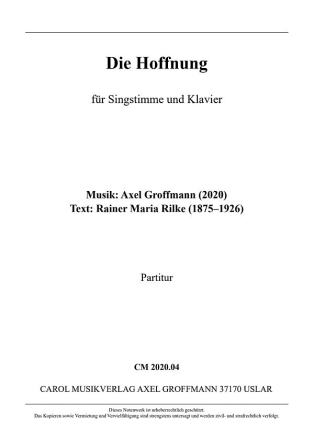 Hoffnung Text: R. M. Rilke Sololied mit Tasteninstrument Partitur