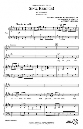 George Frideric Handel, Sing, Rejoice! SA Chorpartitur